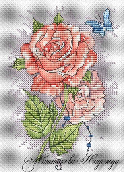 Розы Красной королевы, схема для вышивки