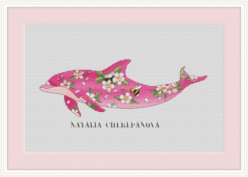 Розовый дельфин, схема для вышивки