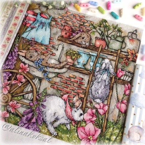 Сад с кроликами, схема для вышивки