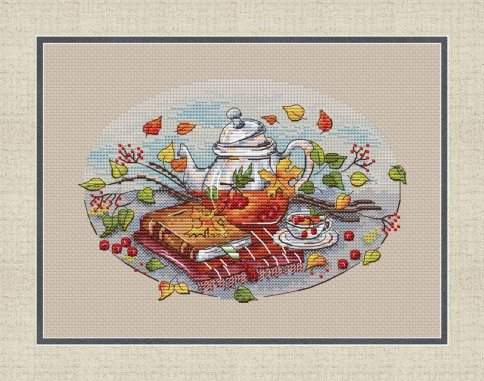 Осенний чай, авторская схема для вышивки крестом