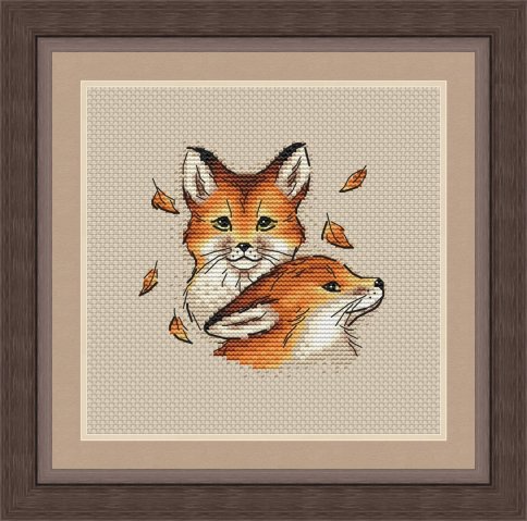 Осенние лисички, схема для вышивки крестом