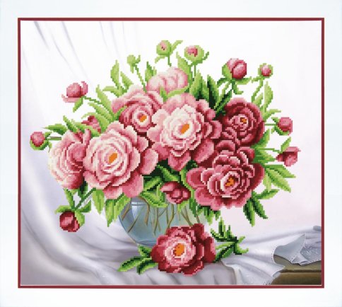 Розовые пионы, набор для вышивки бисером
