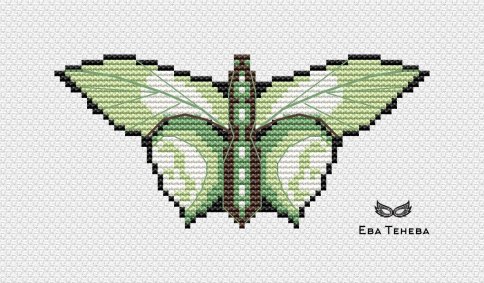 Бабочка бело-зеленая, схема для вышивки