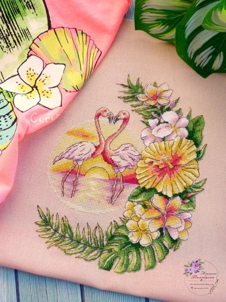 Пара фламинго, схема для вышивки
