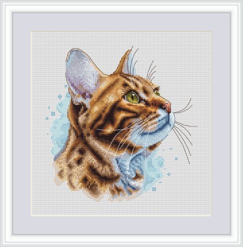 Бенгальская кошка, схема для вышивки крестиком