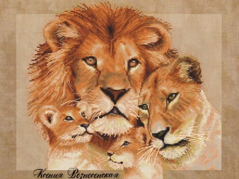 Схема вышивки: Два льва в сепии
