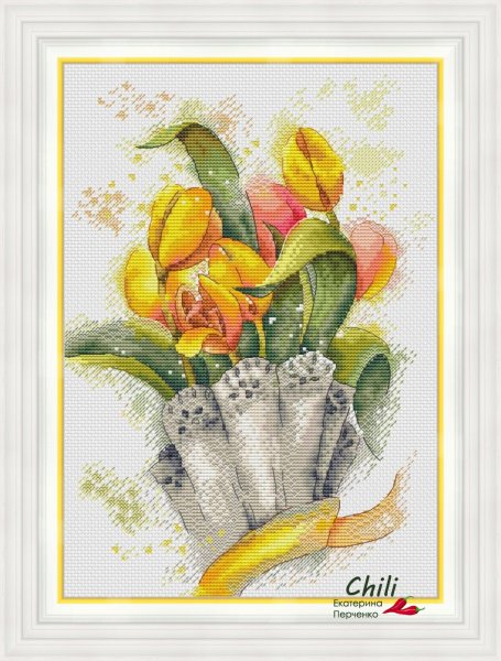 Желтые тюльпаны, схема для вышивания