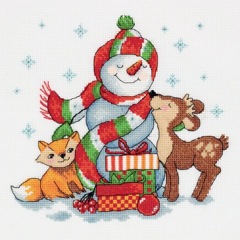 Снеговик с подарками, набор для вышивания