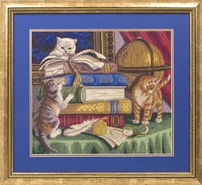 Котята с книгами, набор для вышивания