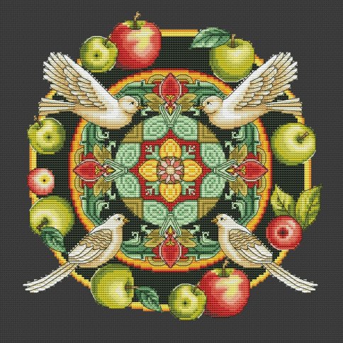 Мандала с птицами, схема для вышивания крестиком
