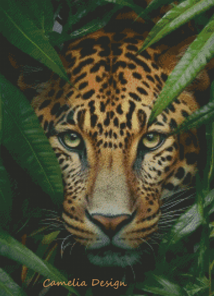 Леопард в джунглях, схема для вышивания