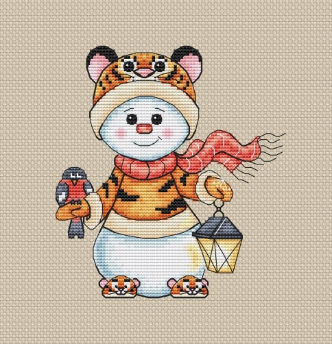 Снеговик "Тигр", схема для вышивания