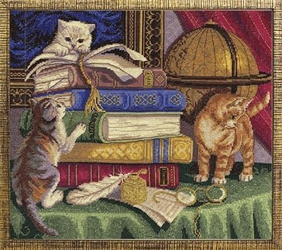 Котята с книгами, набор для вышивания
