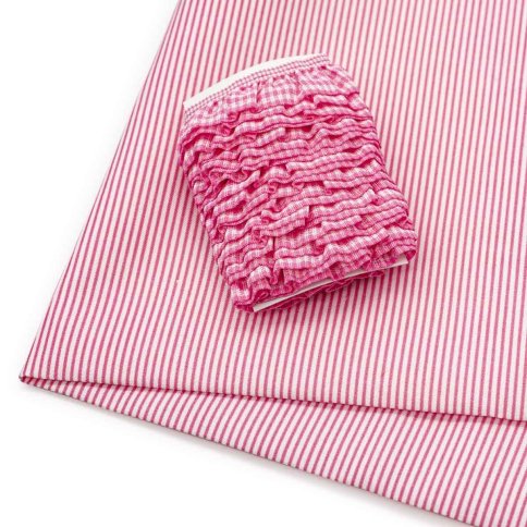 Ткань декоративная п/э с тесьмой рюш, розовый