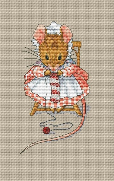 Мышь-вязальщица, схема для вышивки