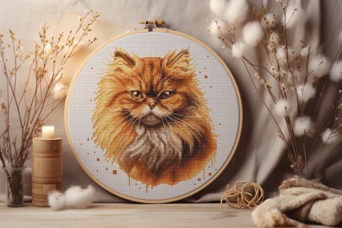 Рыжий персидский кот, схема для вышивки крестиком