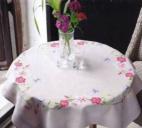 Розовые цветы и бабочки, набор для вышивания