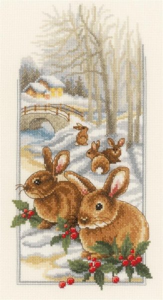 Зайцы в снегу, набор для вышивания