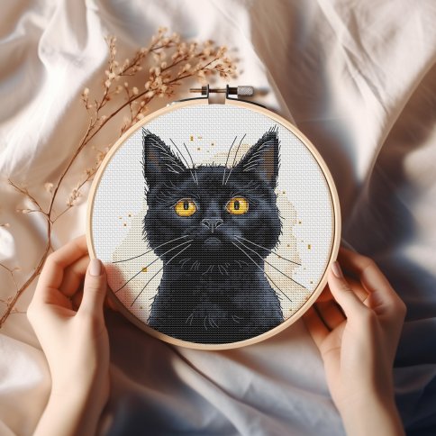 Черный кот, схема для вышивки крестиком