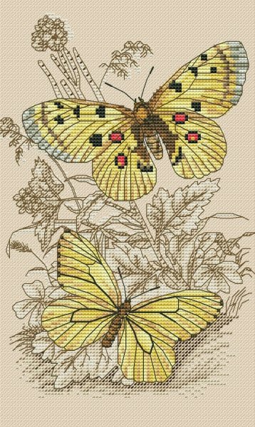 Желтые бабочки, схема для вышивки