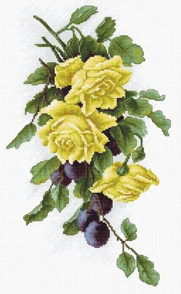 Жёлтые розы с виноградом, набор для вышивания