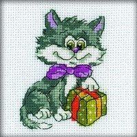 Котёнок с подарком, набор для вышивания