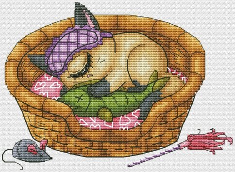 Котик циклопик спящий, схема для вышивки