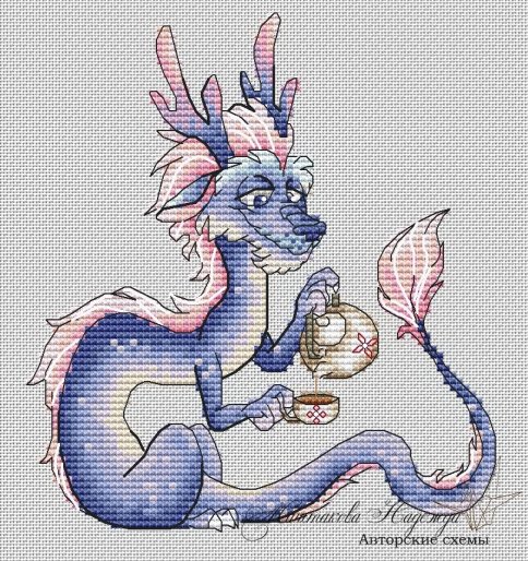 Чайный дракон, схема для вышивания
