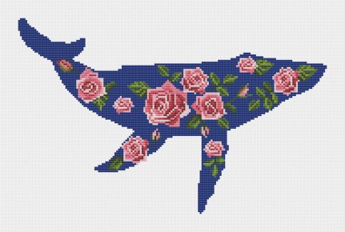 Цветочный кит, схема для вышивки