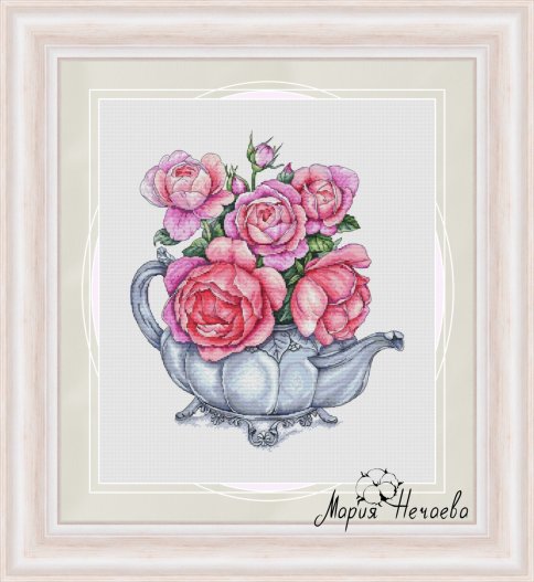 Розовый чай, схема для вышивки