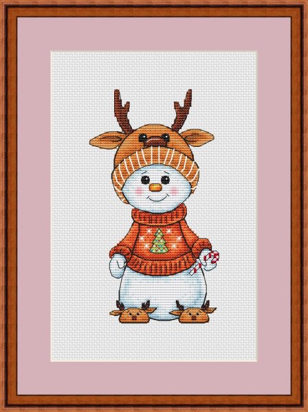 Снеговик "Олень", схема для вышивания