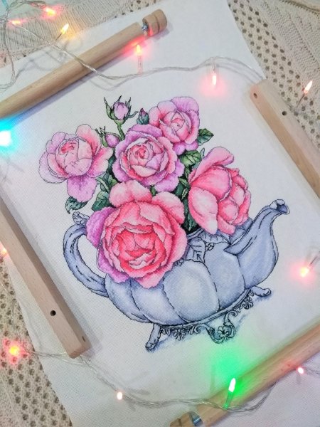 Розовый чай, схема для вышивки