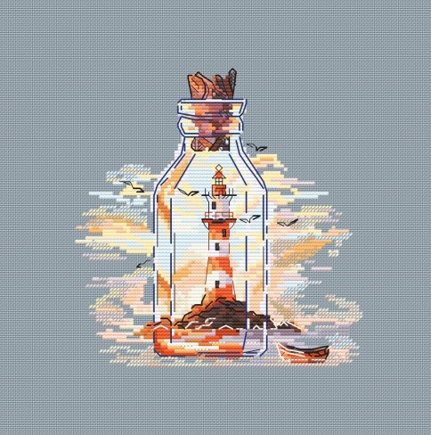 Осенний маяк в бутылке, схема для вышивания
