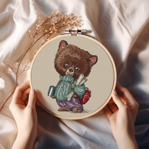 Медвежонок в голубом свитере, схема для вышивки крестом