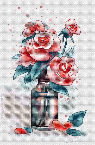 Розы в вазе, схема для вышивки