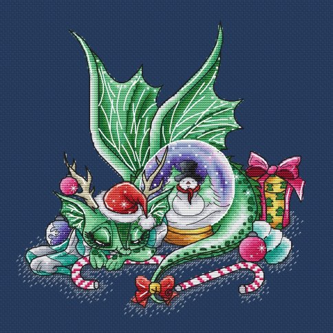 Рождественский дракончик, схема для вышивки