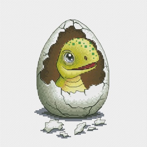 Динозаврик в яйце, схема для вышивки крестом