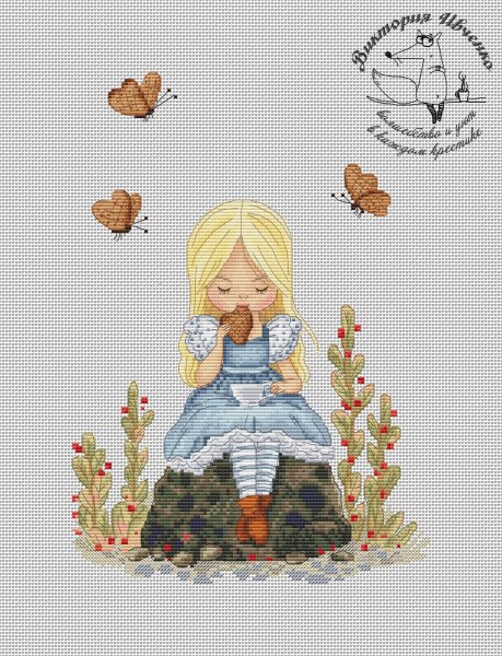 Чаепитие Алисы, схема для вышивки