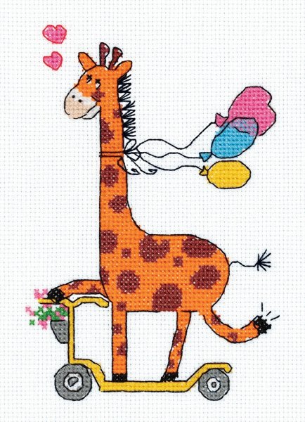 Жираф на самокате, набор для вышивания