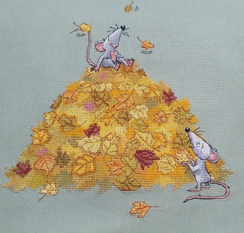Идеальная осень или Мышки на листьях, схема для вышивания крестом