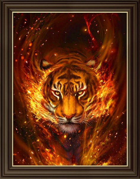 Тигр в пламени, алмазная мозаика