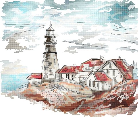 Старый маяк в деревне, схема для вышивания