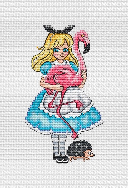 Алиса с фламинго, схема для вышивания крестом