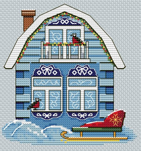 Голубой домик, схема для вышивки
