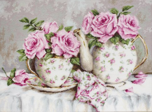 Утренний чай и розы, набор для вышивания
