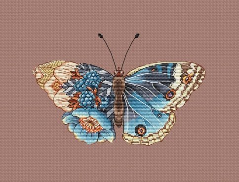 Лазурная бабочка, схема для вышивки крестом