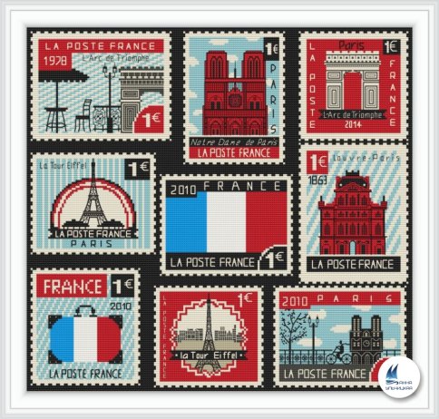 Французские марки, схема для вышивки