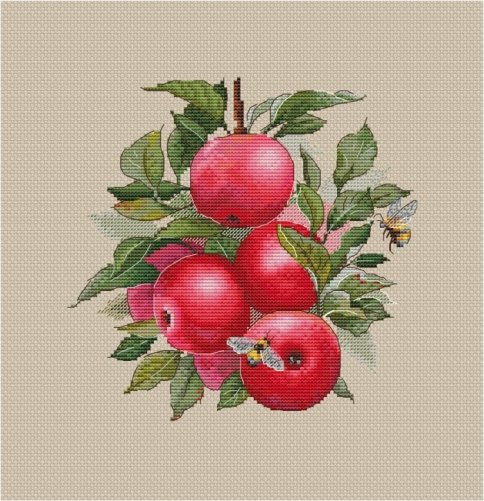 Яблоки и шмели, схема для вышивки крестом
