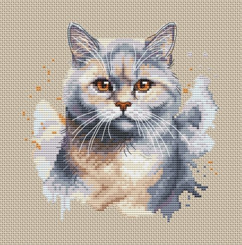Бриитанский короткошерстный кот, схема для вышивки крестиком