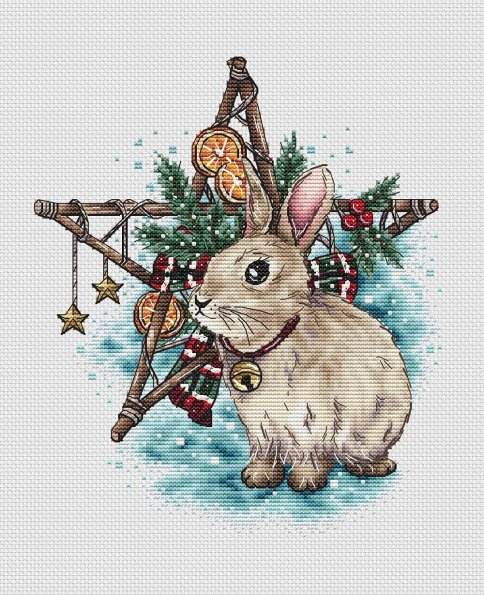 Рождественский кролик, схема для вышивки